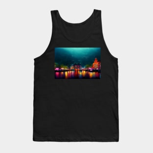 Neon Amsterdam City Skyline In Neonlight / Amsterdam City silhouette Tank Top